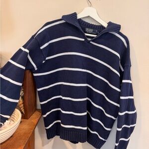 Ralph Lauren Dark Blue and White V-Neck Sweater